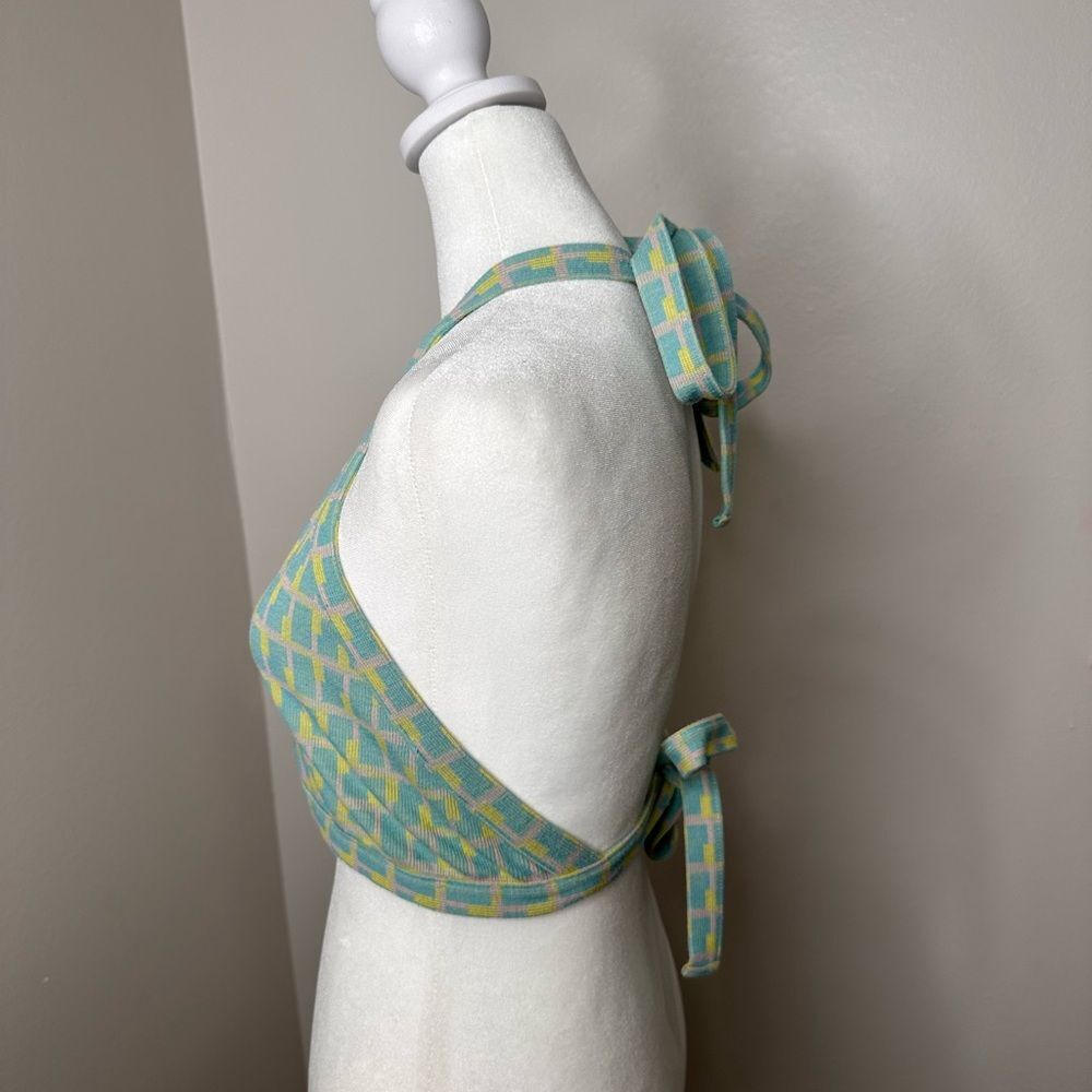 Zara Vibrant Blue and Green Checkered Halter Tank Top - Picture 4 of 8